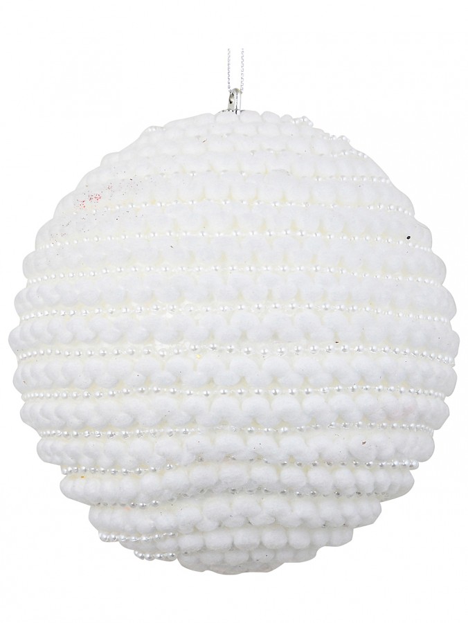 Whimsical Snow White & Silver Grand Popcorn Knit Pearl Bauble | 13cm