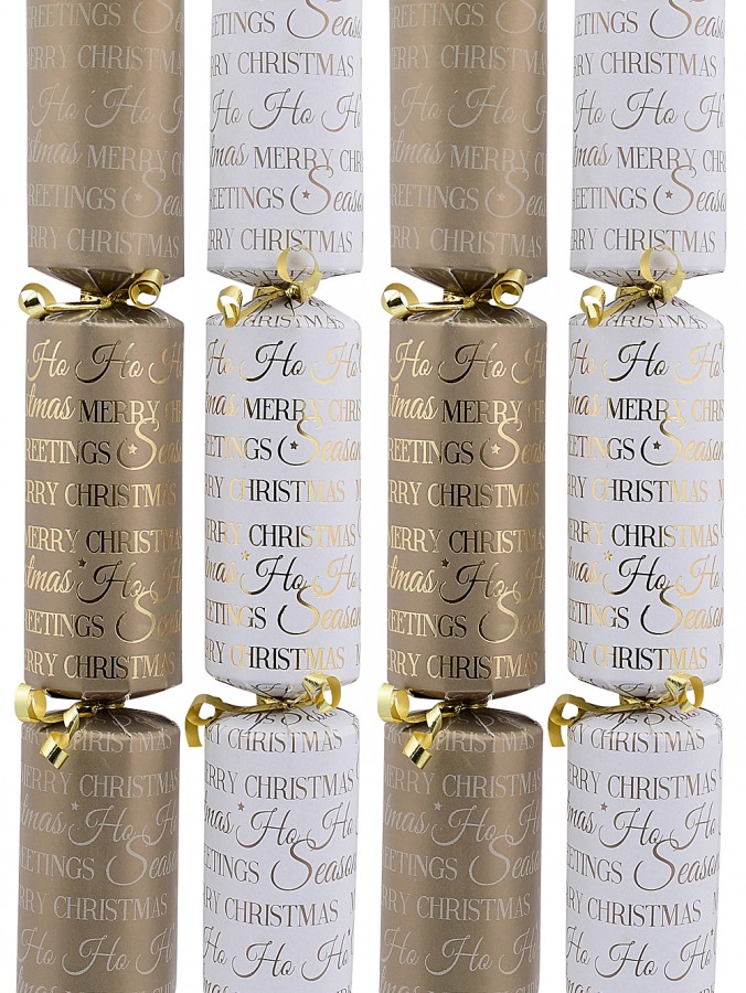 Gold & White With Shiny Gold Font Christmas Cracker Bon Bons - 4 x 29cm