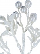 White Berries & Foliage With Silver Glitter Christmas Spray Clip Pick - 19cm Wide