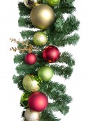 Pre-Decorated Red, Green & Gold Bauble & Pine Garland - 2.7m