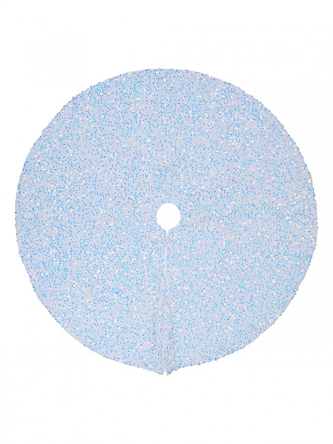 1m Iridescent Sequins On White Plush Faux Suede Like Christmas Tree Skirt
