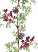 2.7m Boxwood & Red Berry Christmas Vine Garland | Snow Tipped Pine Cones