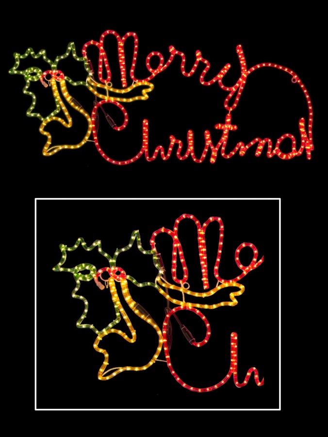Red Merry Christmas With Holly Rope Light Silhouette - 60cm