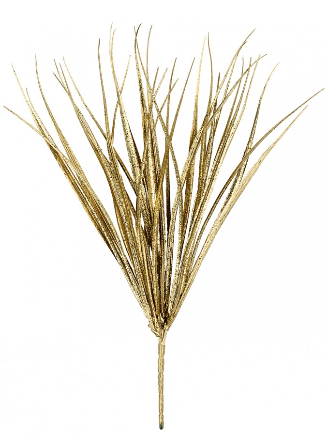 Gold Grass Bush Embellished With Gold Glitter Christmas Stem Pick - 22cm Wide