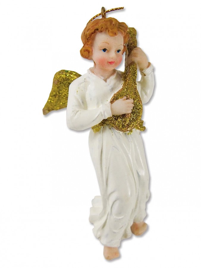 Angel Playing Lute Hanging Ornament - 10cm