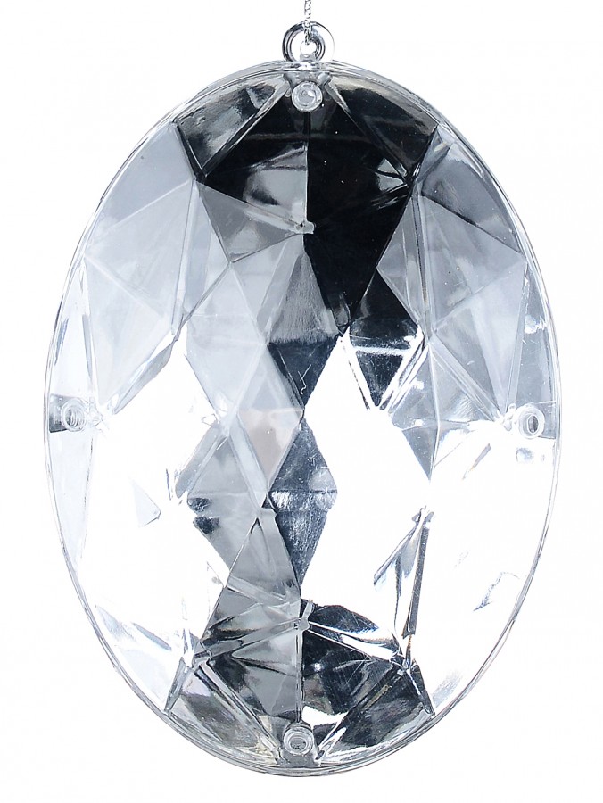 13cm Silver Oval Diamond Simulant Acrylic Christmas Tree Ornament