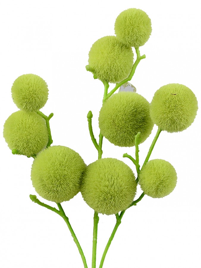 52cm Light Lime Green Flocked Bauble Spray Long Christmas Stem