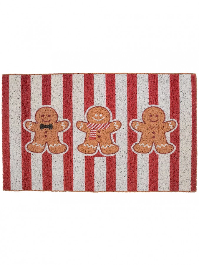 80cm Gingerbread Family Doormat | Red & White Candy Stripe Entryway Mat