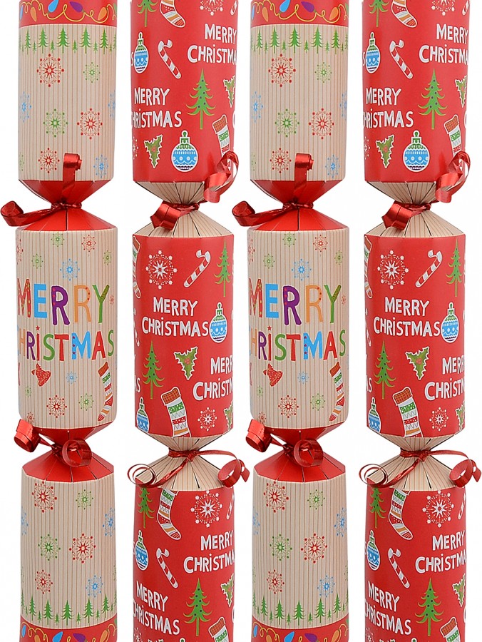 Red & Cream Snowflake & Decorations Christmas Cracker Bon Bons - 50 x 26cm