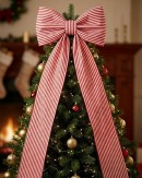 Red & White Candy Cane Stripe Front Door Bow & Ribbon Sash | 1.6m