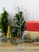 75cm Shiny Silver With Matte Baubles Twig Spray Long Christmas Clip Stem