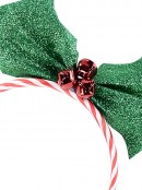 Green Glitter Holly & Red Bell Berries Christmas Headband - One Size Fits Most 