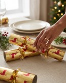 50x Maroon Reindeer On Matte Gold Christmas Bon Bons (Crackers) | 31cm