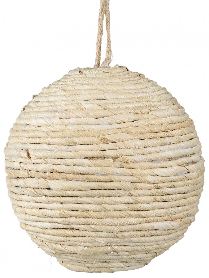 12cm Natural Seagrass Rope Look Ball Bauble Dusted With Glitter