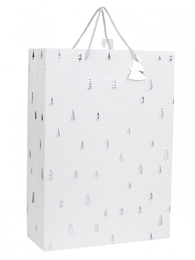 Small White Gift Bag With Textured White & Silver Foil Christmas Trees