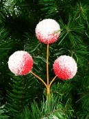Red With White Frost Pom Pom Snowballs Christmas Spray Pick - 24cm