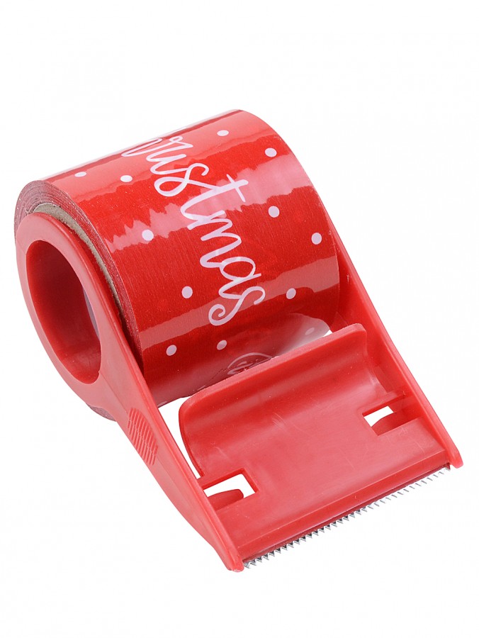 White Merry Christmas On Red Christmas Gift Wrapping Tape - 50mm x 15m