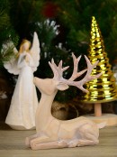 21cm Carved Wood Look Sitting Reindeer Resin Figurine