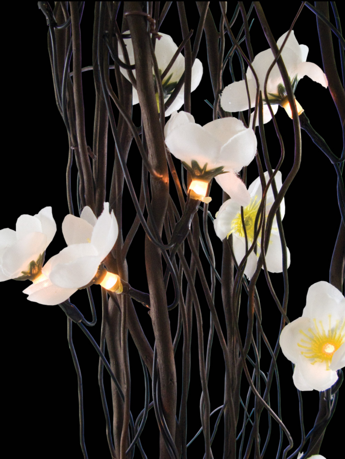 30 White Incandescent Bulbs In White Flowers Branch Lights - 1.2m