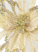 Soft Gold Poinsettia With Diamantes Decorative Christmas Floral Pick - 23cm