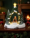 24cm Animated Musical Santa, Sleigh & Reindeer Under LED Arch