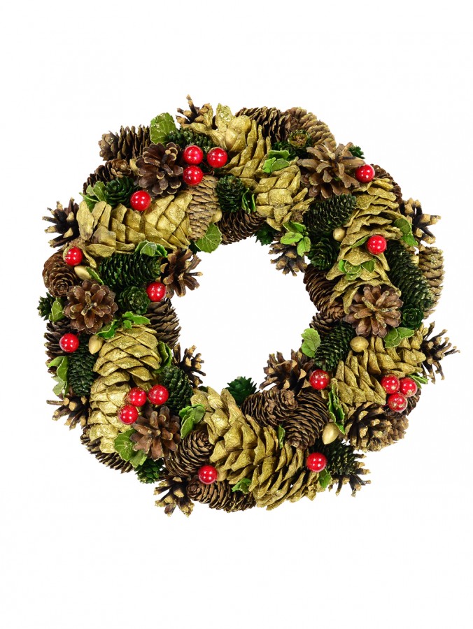 Natural Wreath Decoration With Gold Highlights - 35cm