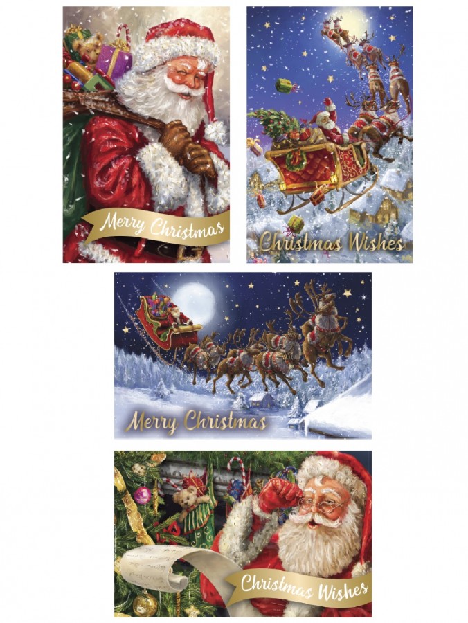 Santa Design With Metallic Highlights Christmas Greeting Cards - 10 x 175mm