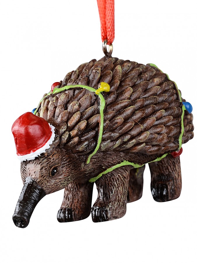 80mm Echidna With Fairy Lights Resin Christmas Tree Ornament