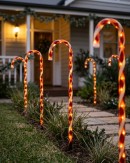 4x LED Christmas Candy Cane Path Lights - Red & White Garden Stakes | 80cm