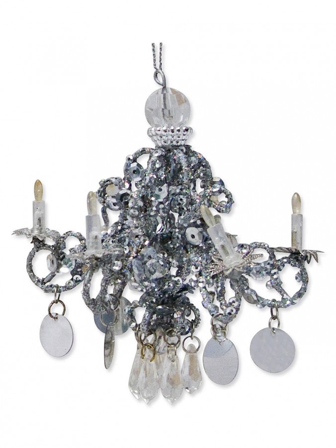 Wire Chandelier With Candles Hanging Ornament - 11cm