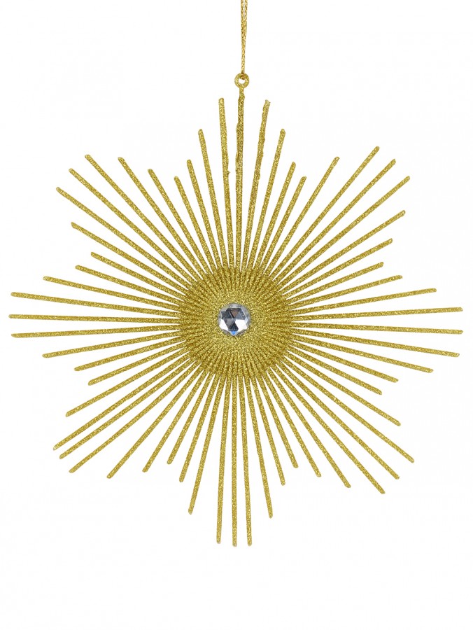 Gold Glitter Starburst With Diamante Christmas Tree Hanging Decoration - 17cm