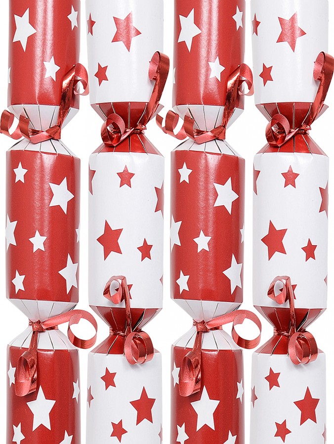 Red & White With Stars Mini Christmas Cracker Bon Bons - 100 x 17cm