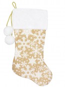 48cm Gold Snowflake Outline On White Stocking With Cuff & Pom Poms