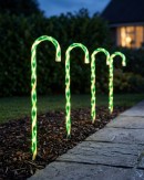 4x LED Christmas Candy Cane Path Lights - Green & White Garden Stakes | 80cm