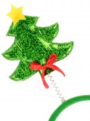 Christmas Trees On Springs Headband With Ribbon & Star Decorations - 23cm