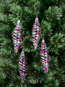 4x Jewel Tone Iridescent Swirl Silver Grid Whimsical Signature Finial Drop | 13cm