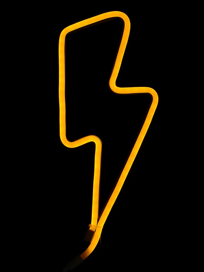 Yellow Lightning Bolt Flat Neon Flex Rope Light Display - 36cm