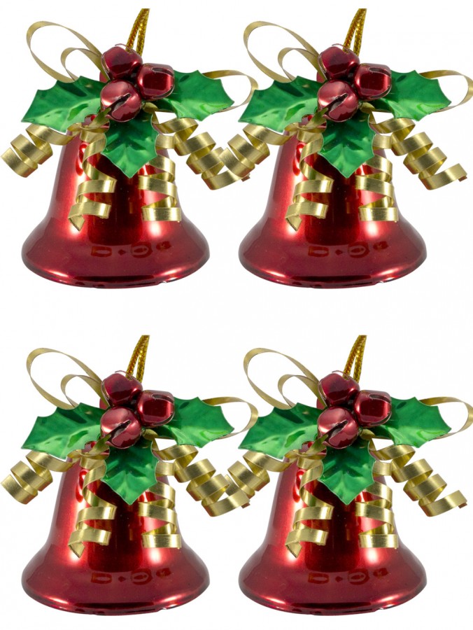 Red Hanging Jingle Bells With Decoration - 6 x 60mm