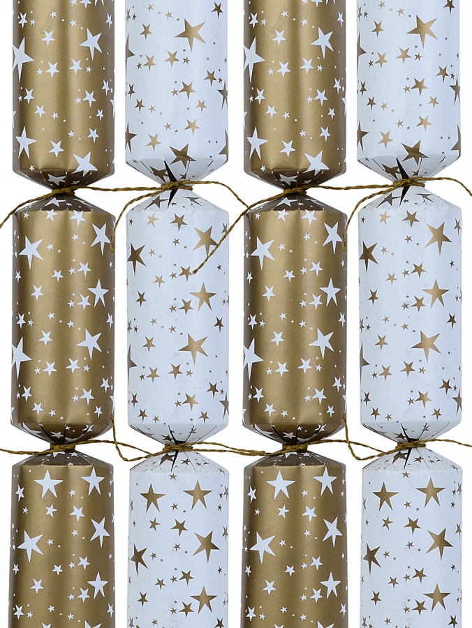 White & Gold With Gold & White Stars Christmas Cracker Bon Bons - 12 x 30cm