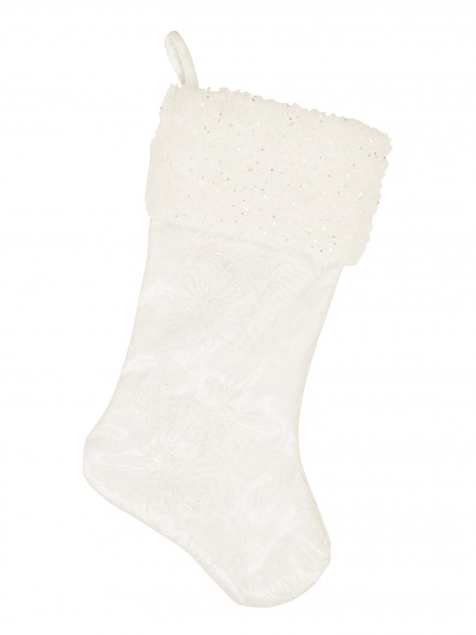 White With Iridescent Glittered Sunburst Pattern Christmas Stocking - 48cm