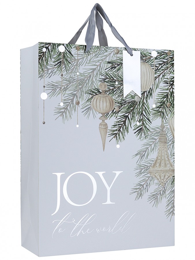 Large Boutique Joy To The World Silver Foil Christmas Gift Bag | 42cm