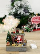 Animated Santa, Toys & Fireplace LED Battery Christmas Village Scene - 20cm