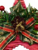 Red Twine Star With Green Foliage Christmas Tree Hanging Decoration - 12cm