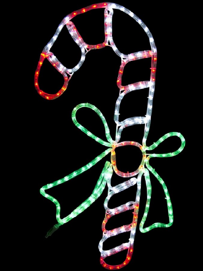 Red & White With Green Candy Cane LED Rope Light Silhouette - 80cm