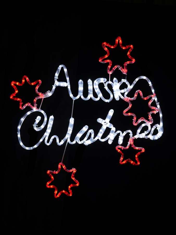 Aussie Christmas With Stars Red & White LED Rope Light Silhouette - 73cm