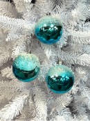 Blue Baubles With Frosted Look, Sequins & Pearl Embellishments - 3 x 80mm