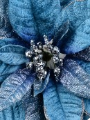 30cm Layered Blue With Glitter Poinsettia Flower Christmas Tree Clip Pick