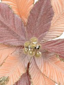 Three Style Pink & Rose Gold Poinsettia Decorative Christmas Flower Pick - 28cm