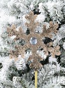 Shiny Champagne Snowflake With Diamante Christmas Ornament Stem - 55cm