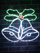 Cool White Christmas Bells With Green Holly Flashing Rope Light Display - 55cm